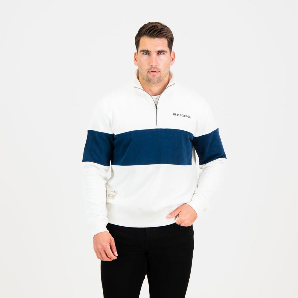 Old School Hoop Quarter Zip Sweat-Navy