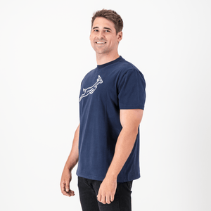 Springboks Outline EMB Regular Crew Tee-Navy