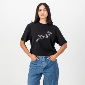 Springboks Outline EMB Regular Crew Tee-Black