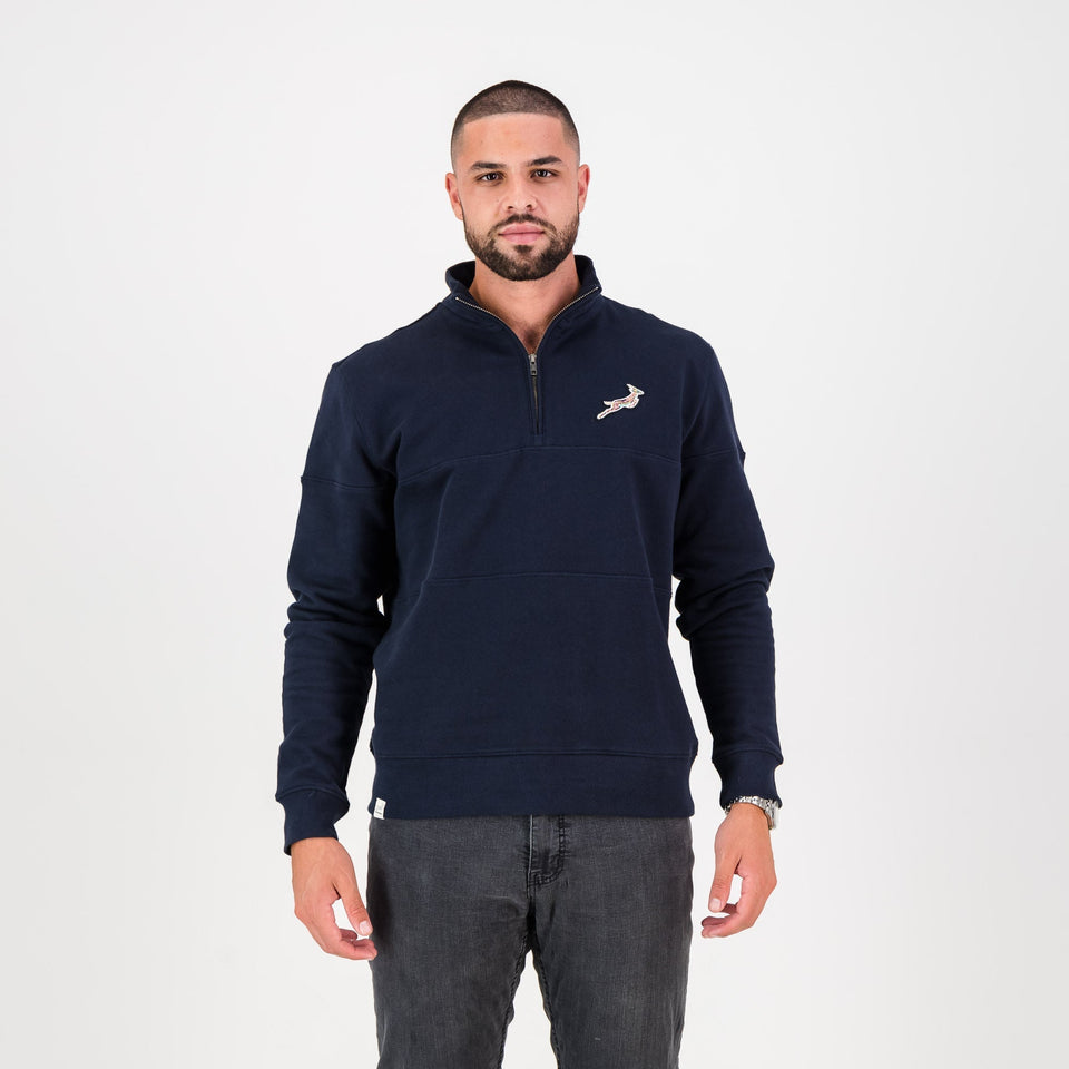 Springboks Pop Badge Quarter Zip Sweat-Navy