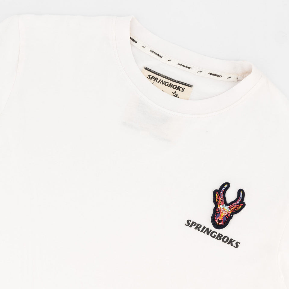 Springboks SML EMB Head Bok Regular Crew Tee-White
